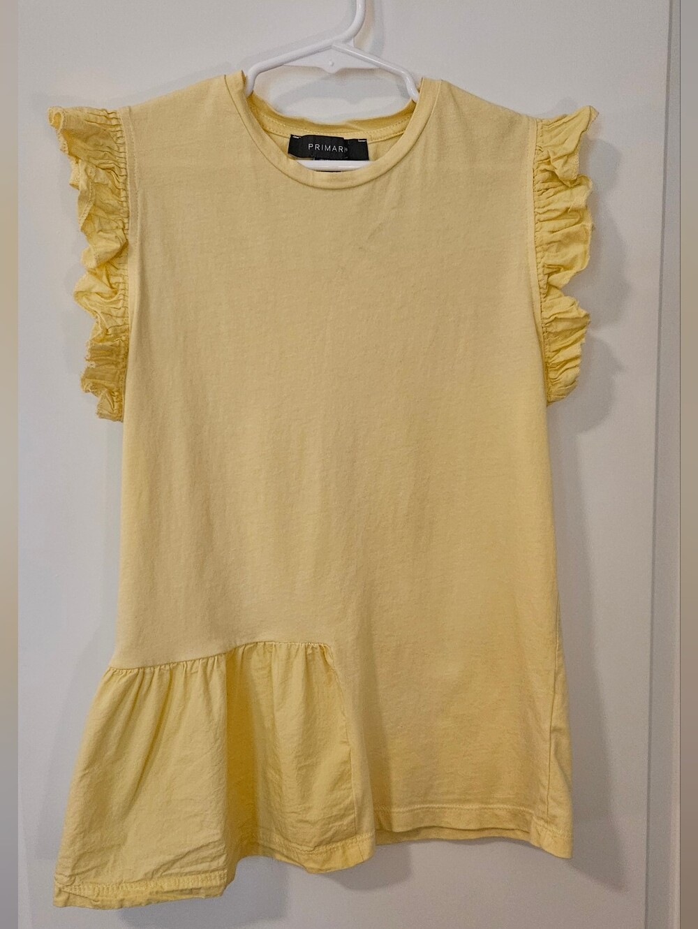 Primark Pale Yellow Ruffle Sleeve Tank Top - Size 6 (Small)
